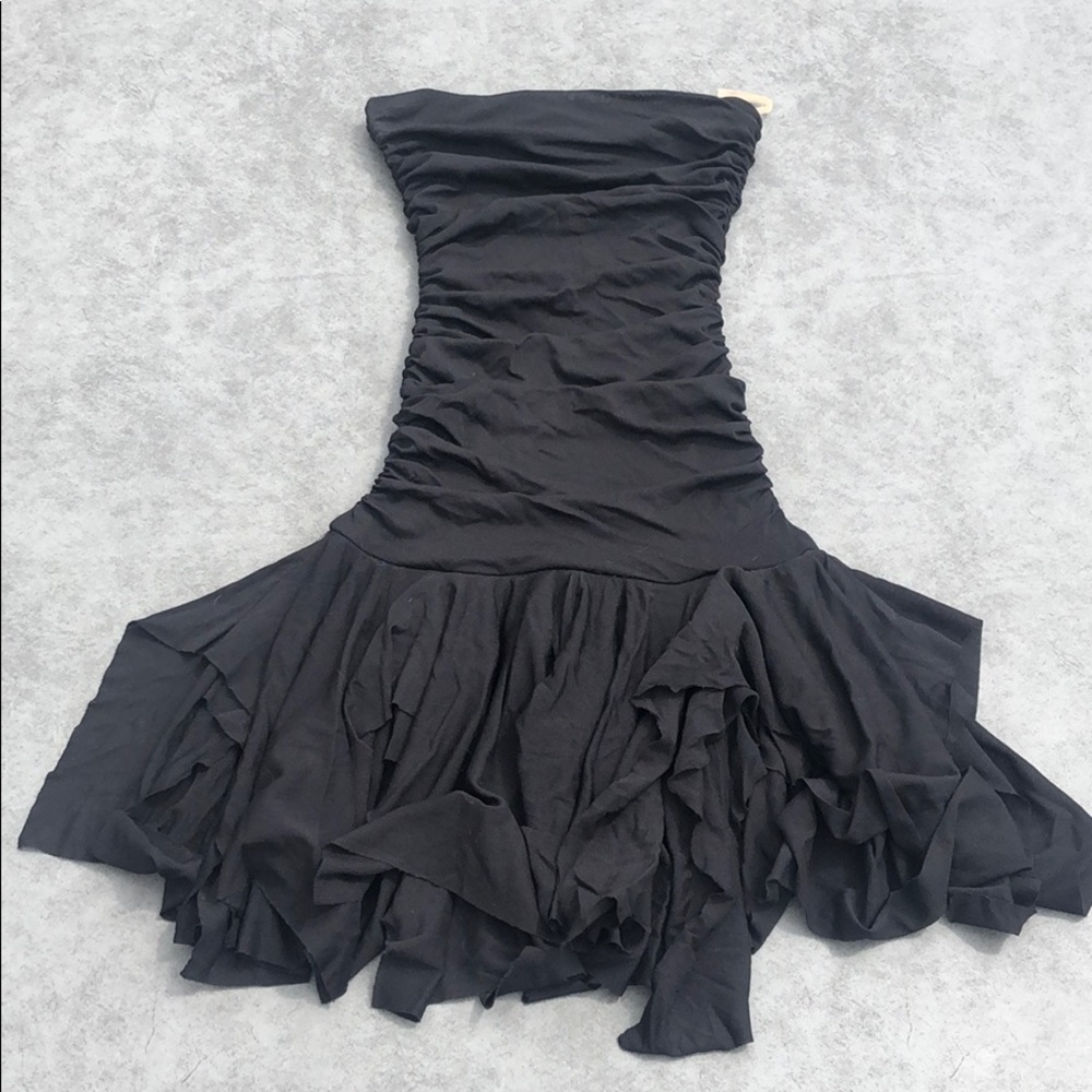 Black strapless stretch mesh mini tube dress